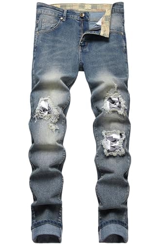 Slim Fit Ripped Distressed Stretch Jeans for Men