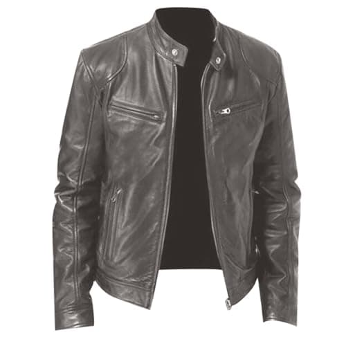 Black Mens Leather Motorcycle Jacket Lightweight Slim Fit Bomber Coat