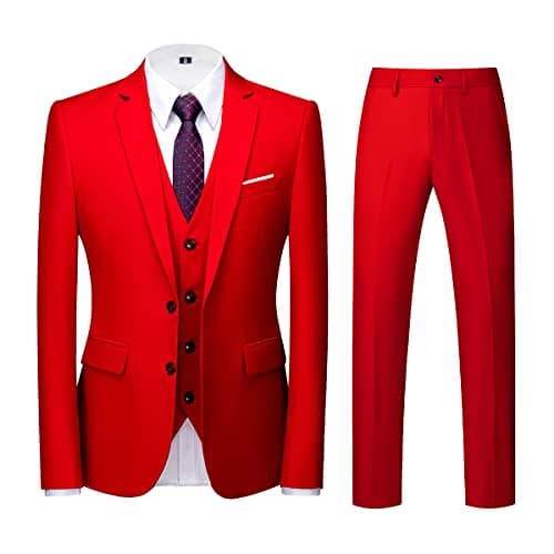 KUDORO Mens Slim Fit 3 Piece Tuxedo Suit Two Button Jacket & Trouser Vest Casual Wedding Prom