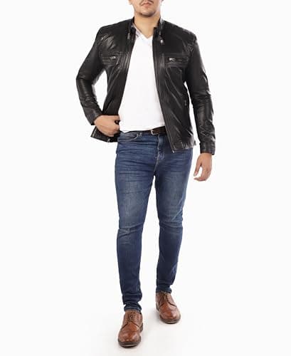 Jild Signature Diamond Style Men's Premium Lambskin Leather Motorcycle Jacket Vintage Look