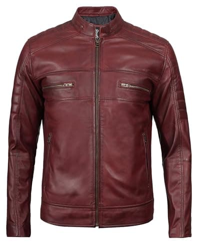 Decrum Men's Cafe Racer Leather Jacket - Real Lambskin Fashion