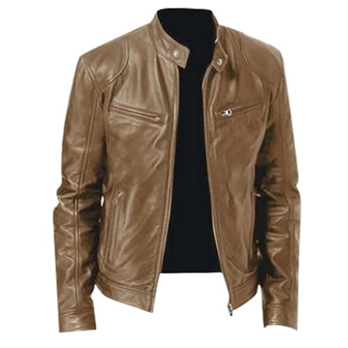 Black Mens Leather Motorcycle Jacket Lightweight Slim Fit Bomber Coat