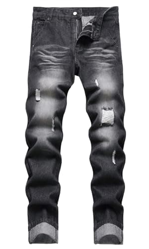 HENGAO Men's Slim Fit Ripped Denim Jeans