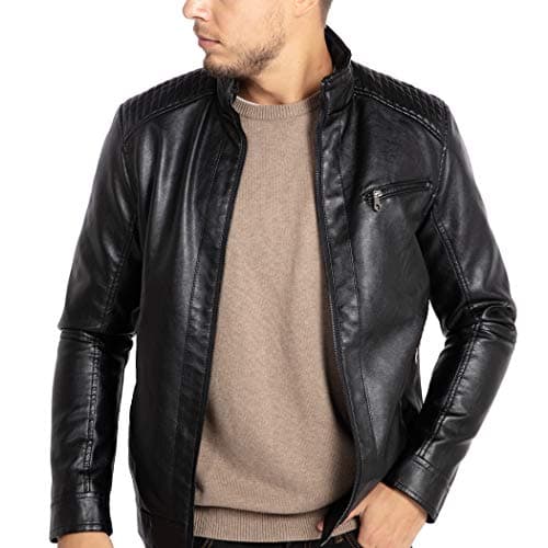 Men's Faux Leather Stand Collar Motorcycle Jacket