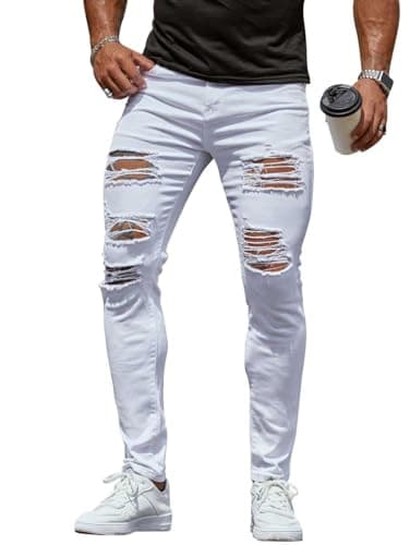HUNGSON Mens Ripped Skinny Jeans
