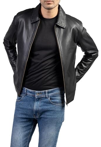 Premium Leather Jacket for Men - Classic Polo Collar Style for Everyday Wear