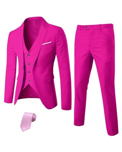 YND Men's Slim Fit 3 Piece Suit Set with One Button Blazer Vest Pants & Tie