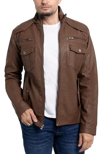 X RAY Men's Hooded PU Leather Jacket, Black, Large