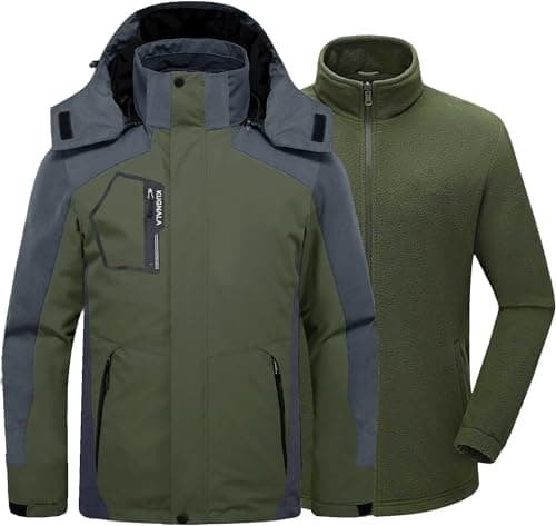 Kugnala Men's Winter Waterproof 3 in 1 Warm Snow Fleece Jacket S-6XL