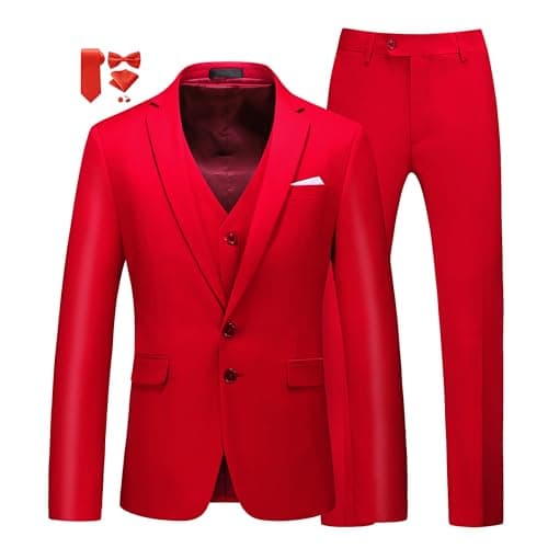 MUGU Mens Slim Fit Pure Color Tuxedo 3 Piece Suit for Wedding Prom