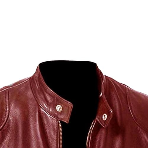 Men's Lightweight Faux Leather Zip Up Motorcycle Bomber Jacket PU Coat