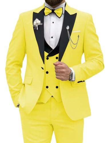 Wangyue Men's Slim Fit Tuxedo 3-Piece Suit for Wedding Party Prom Dinner