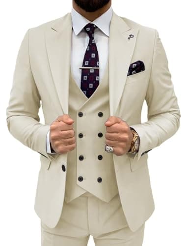 TIJOFA Men's Classic Double Breasted Suit for Wedding & Formal Events