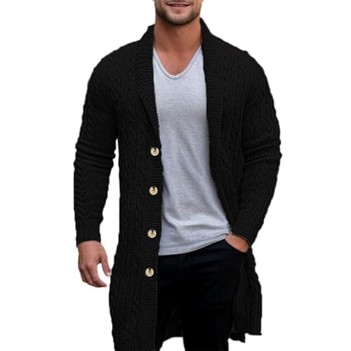 Men's Casual Long Sleeve Knit Cardigan Sweater Open Front Shawl Collar