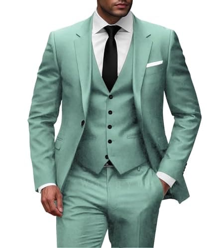 Wangyue Men Slim Fit 3-Piece Solid Wedding Suit Single Breasted Blazer Vest Pants Set
