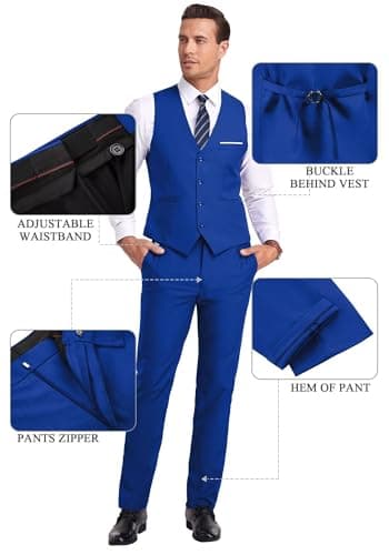 Mrbuerly Men's Slim Fit 3-Piece Suit for Groomsmen with Tie and Pants XS/36-30