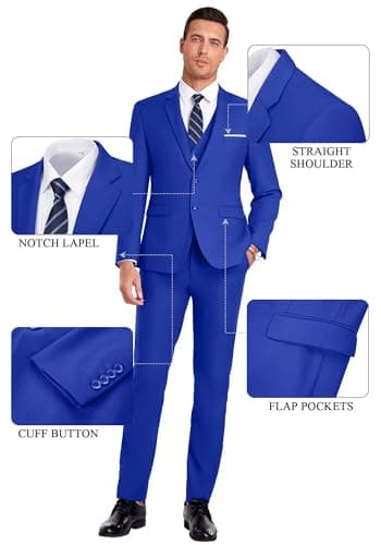 Mrbuerly Men's Slim Fit 3-Piece Suit for Groomsmen with Tie and Pants XS/36-30