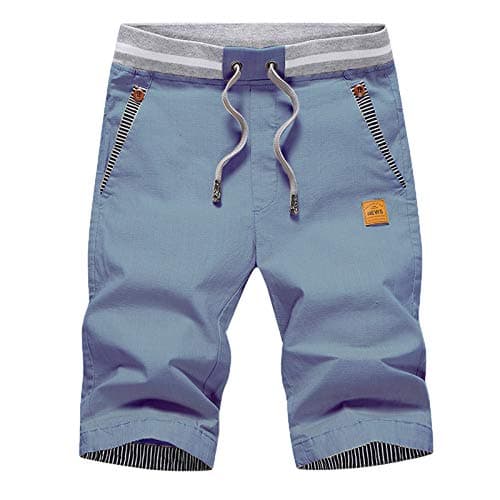 JustSun Men's Classic Fit Cotton Shorts with Elastic Waist and Pockets
