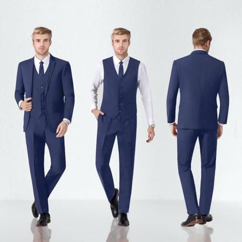 Slim Fit 3 Piece Men's Suit - LUPURTY Tuxedo Set with Jacket, Vest, Pants and Tie