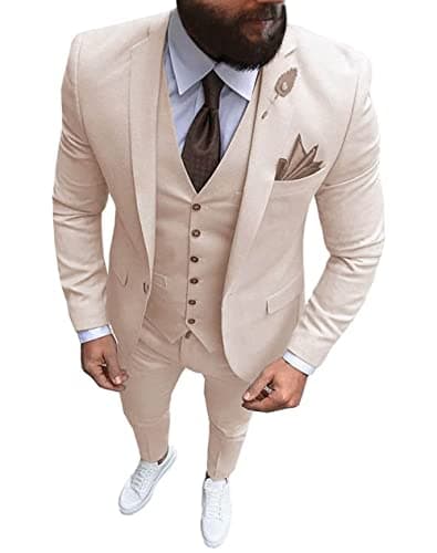 Wangyue Men's Slim Fit 3 Piece Suit Set