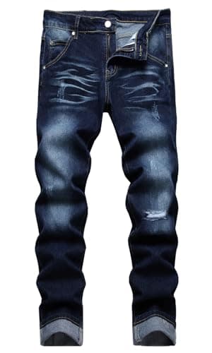 HENGAO Men's Slim Fit Ripped Denim Jeans