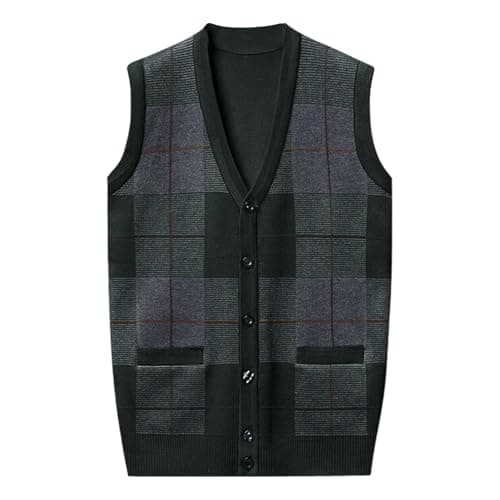 Men's Plaid V-Neck Classic Knit Sleeveless Sweater Vest