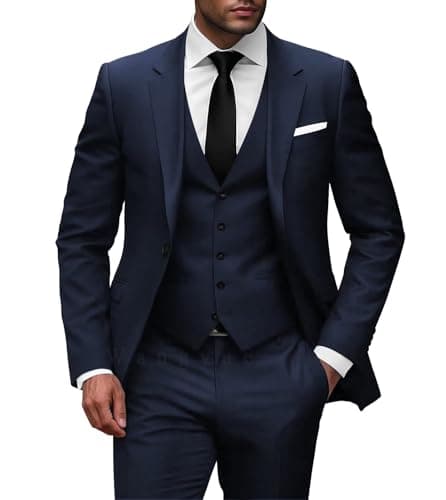 Wangyue Men Slim Fit 3-Piece Solid Wedding Suit Single Breasted Blazer Vest Pants Set