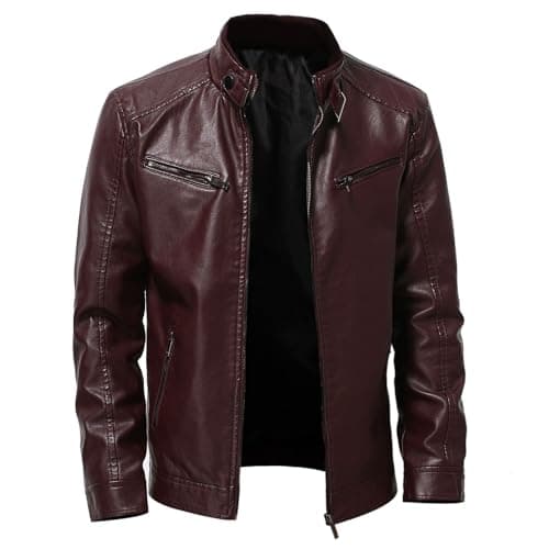 Vintage Men's Leather Stand Collar Faux Biker Jacket | Waterproof Long Sleeve