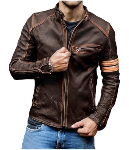 Genuine Lambskin Distressed Black Leather Jacket for Men - Café Racer Style
