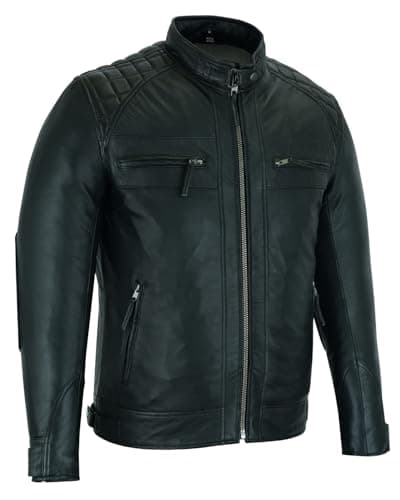 Vance Leather Men's Austin Brown Waxed Lambskin Cafe Racer Motorcycle Jacket