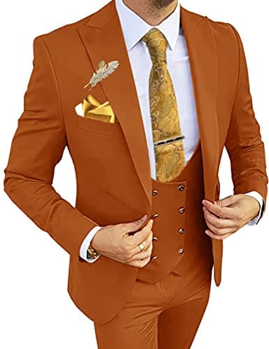 Wangyue Men's 3-Piece Slim Fit Double Breasted Suit for Business, Weddings & Proms