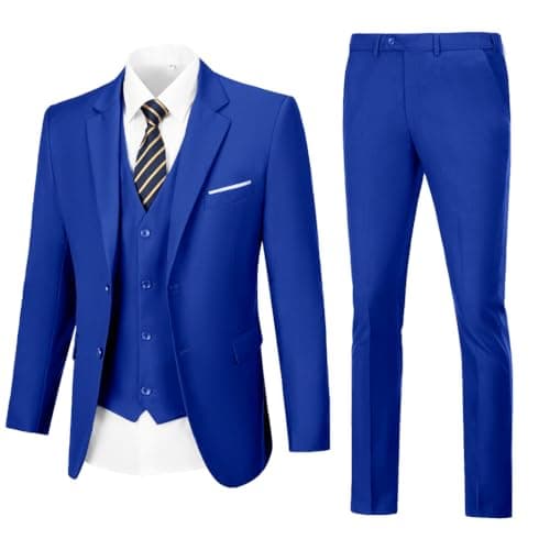 WOMS Mens Slim Fit 3 Piece Suit Set 2 Button Blazer Vest Pants