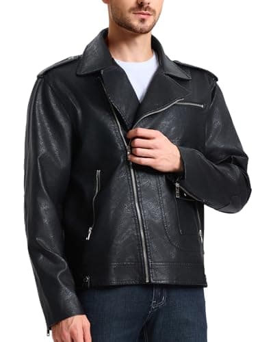 WULFUL Men's Faux Leather Bomber Jacket - Slim Fit Biker Coat with Asymmetric Zip-Up
