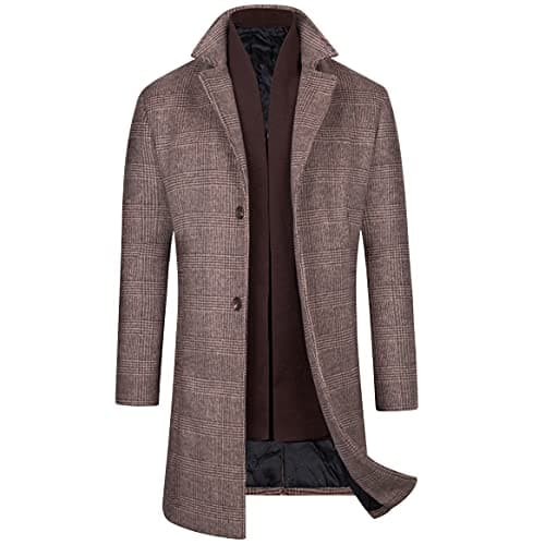 WULFUL Men's Slim Fit Wool Trench Coat Winter Coat