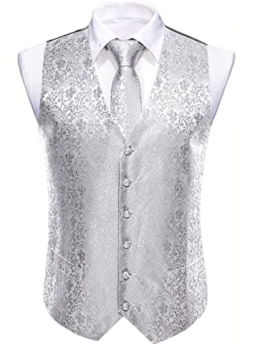 Barry.Wang Men's Paisley Silk Suit Vest Set with Ties 5PCS Formal/Leisure