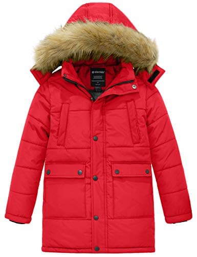 Winter Warm Boys' Coat - Long Puffer Jacket with Removable Faux Fur Hood