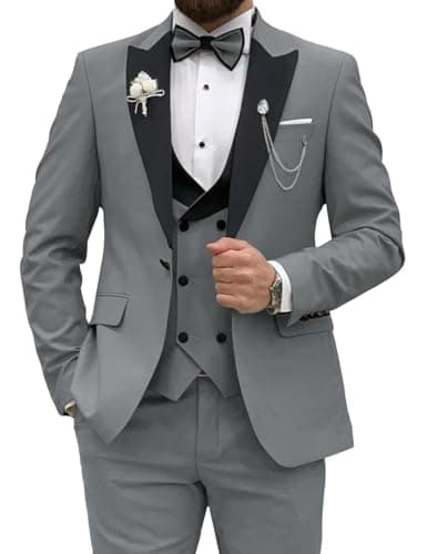 Wangyue Men's Slim Fit Tuxedo 3-Piece Suit for Wedding Party Prom Dinner