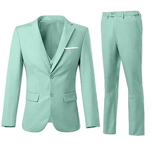 ZKHOECR Men's 3-Piece Slim Fit Two-Button Suit Set Jacket & Pants