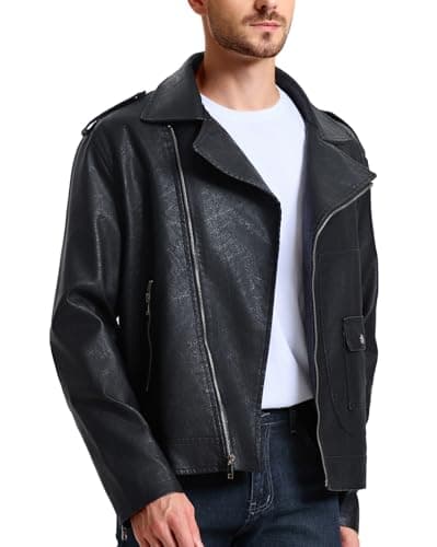 WULFUL Men's Faux Leather Bomber Jacket - Slim Fit Biker Coat with Asymmetric Zip-Up