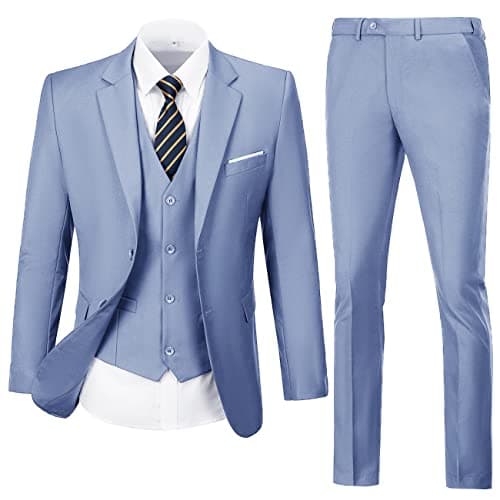 Lynerun Mens Solid Two Button Slim Fit Suit Set for Formal Weddings Business