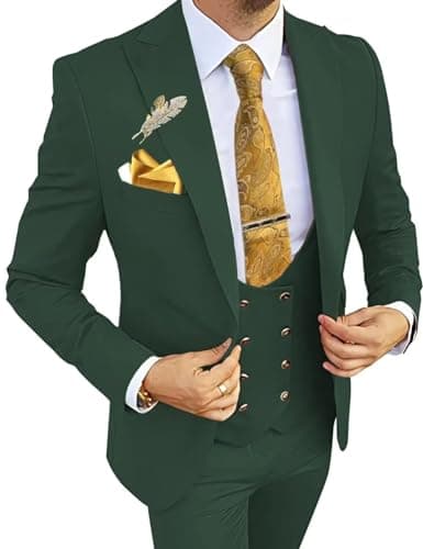 Wangyue Men's 3-Piece Slim Fit Double Breasted Suit for Business, Weddings & Proms