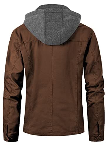 Pursky Men's Canvas Cotton Casual Field Jacket with Removable Hood