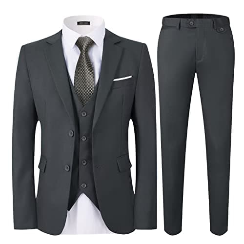 WEEN CHARM Men's Slim Fit 3-Piece Tuxedo Suit 2-Button Jacket Pants Tie