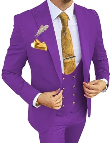 Wangyue Men's 3-Piece Slim Fit Double Breasted Suit for Business, Weddings & Proms