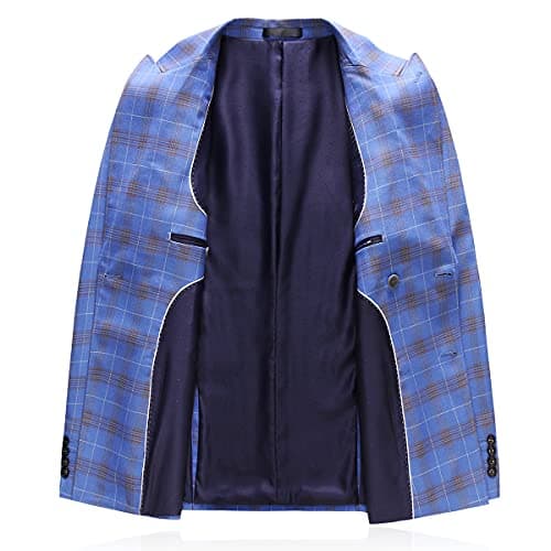 KUDORO Mens Slim Fit Double Breasted Plaid Suit Jacket-Vest Pants Set