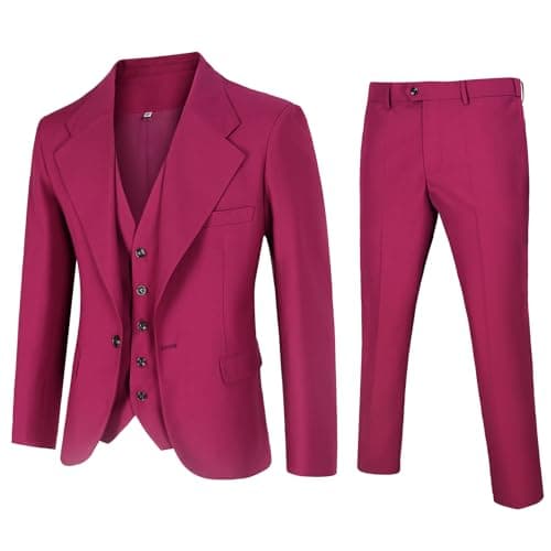 HIGAKI Men's Slim Fit 3-Piece Tuxedo Set, One Button Jacket Pants