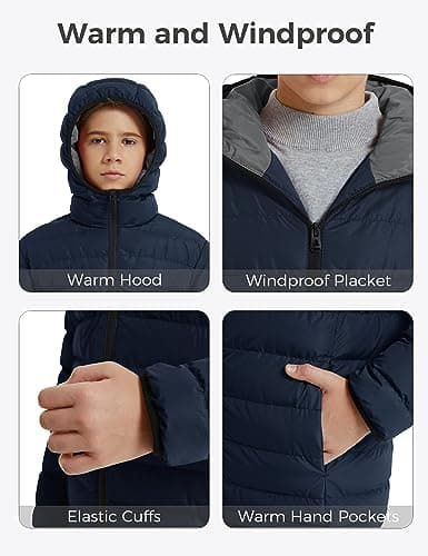 Wantdo Boys' Lightweight Winter Puffer Jacket - Waterproof & Hooded