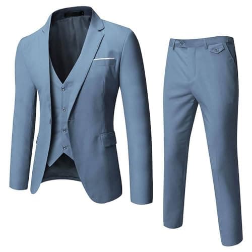 WULFUL Men’s Slim Fit 3-Piece Suit: Blazer, Vest & Pants for Business and Weddings