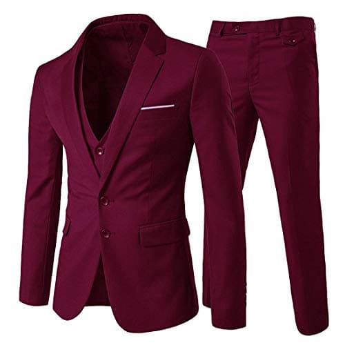 Cloudstyle Men's 3-Piece 2-Buttons Slim Fit Solid Color Smart Wedding Suit