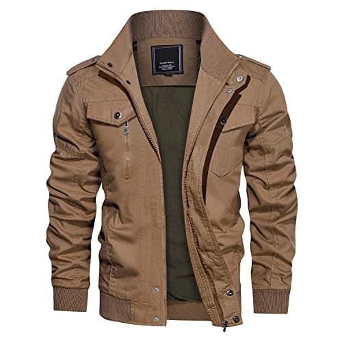 CRYSULLY Men's Casual Windbreaker Jacket with Cargo Pockets